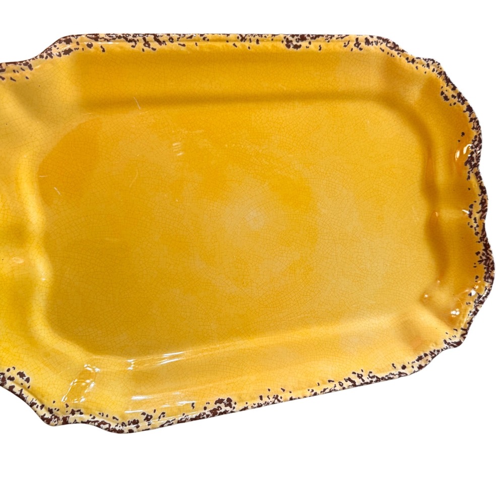 Tommy Bahama Yellow Melamine Serving Platter Tray‎ Scalloped Edge Crackle Finish